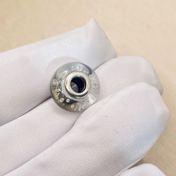 EUC Pandora 791617CZ Sterling Silver Clear Effervescence Murano Glass Bead w/ CZ - Picture 6 of 9